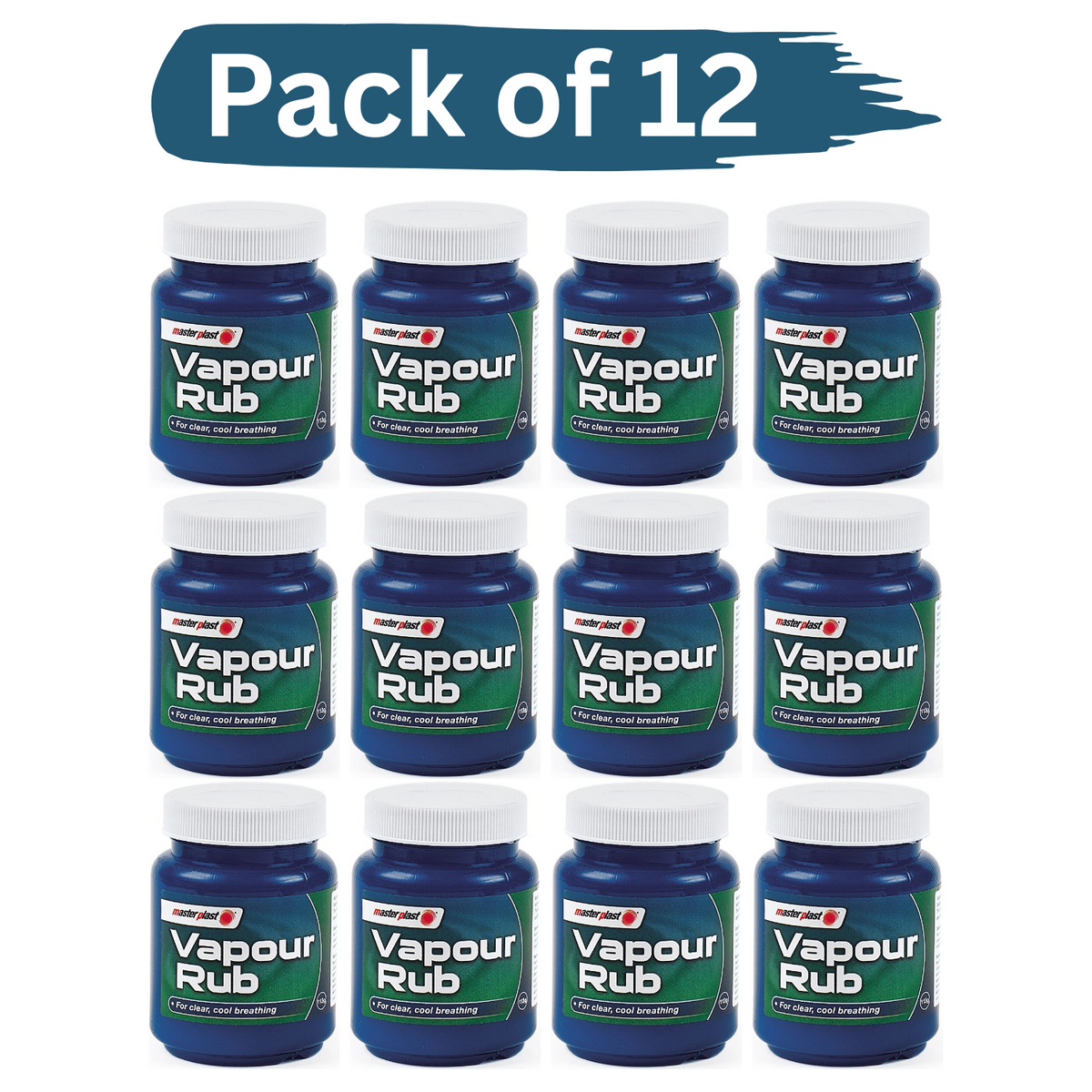 Pack of 12 Vapour Rub for congestion relief, ideal for soothing blocked noses and promoting easy breathing