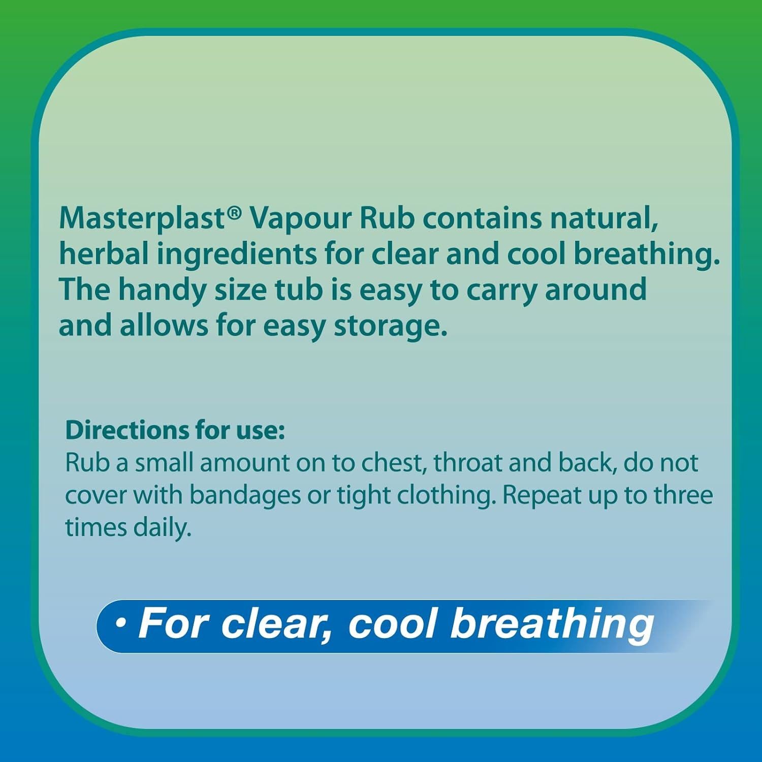 Masterplast Vapour Rub for congestion relief with natural herbal ingredients in an easy-to-carry tub