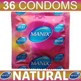 Mates condoms natural comfort pink Manix condom wrapper with blue logos for 36 condoms pack