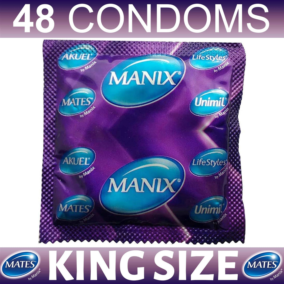 Mates king size condoms bulk pack of 48 purple Manix branded male condoms