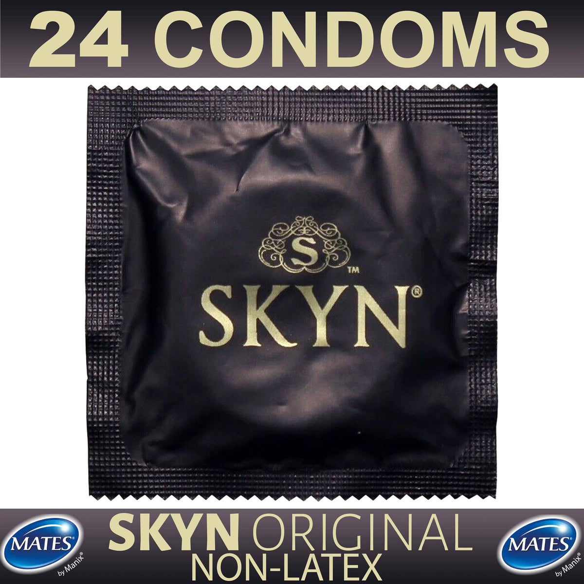 Mates SKYN Original non-latex condoms bulk pack 24 male condoms in black packaging