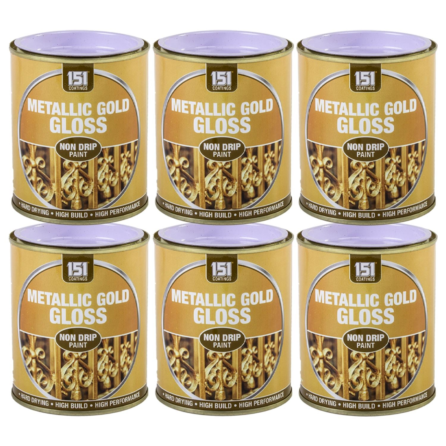 6X Metallic Gold Gloss Non-Drip Paint 300ml Tin Paint