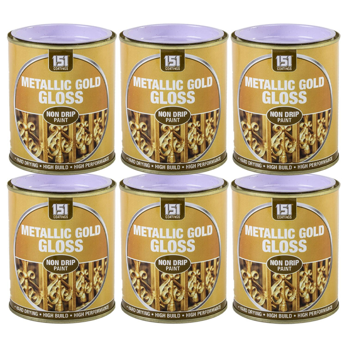 6X Metallic Gold Gloss Non-Drip Paint 300ml Tin Paint