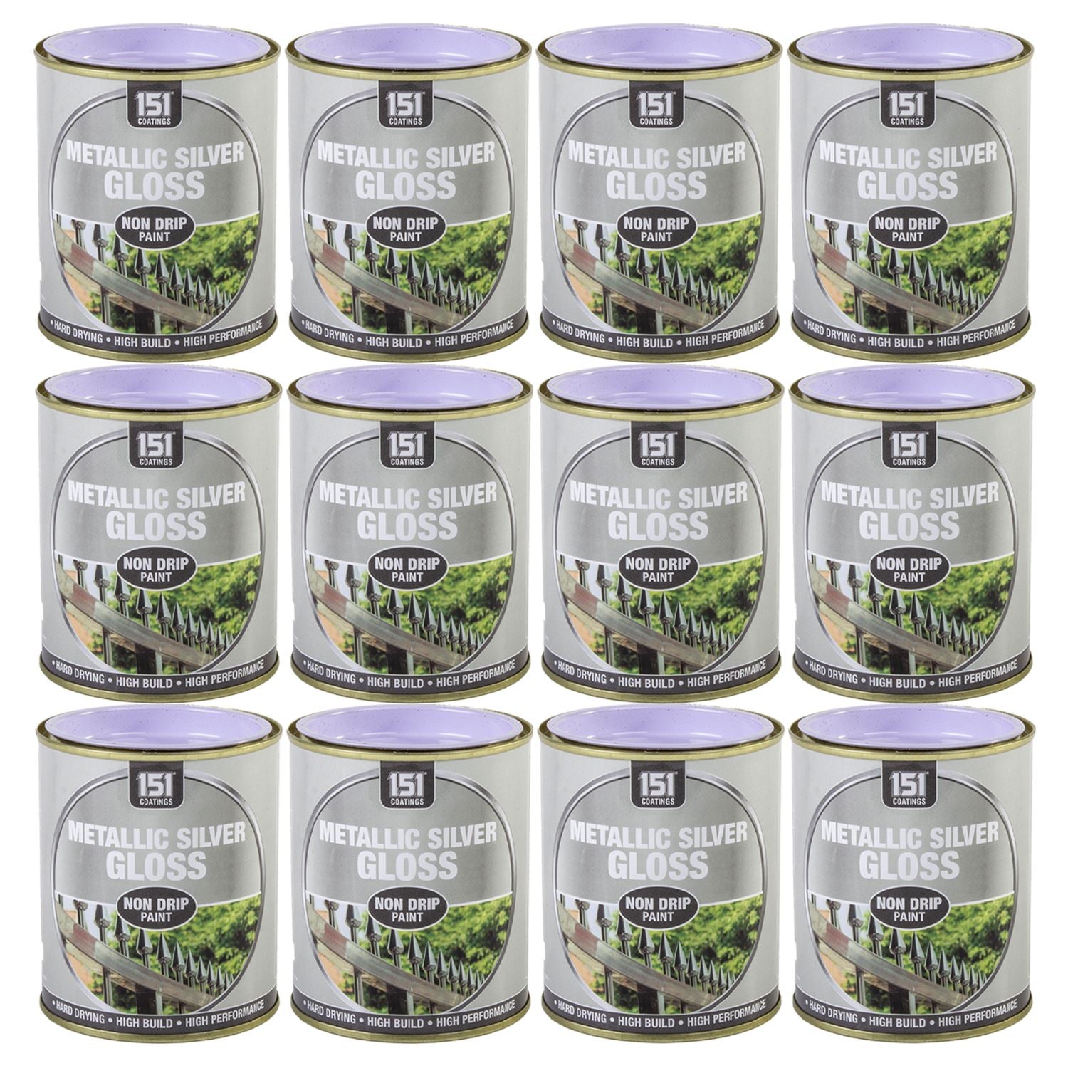 12X Metallic Silver Gloss Non-Drip Paint 300ml Tin Paint