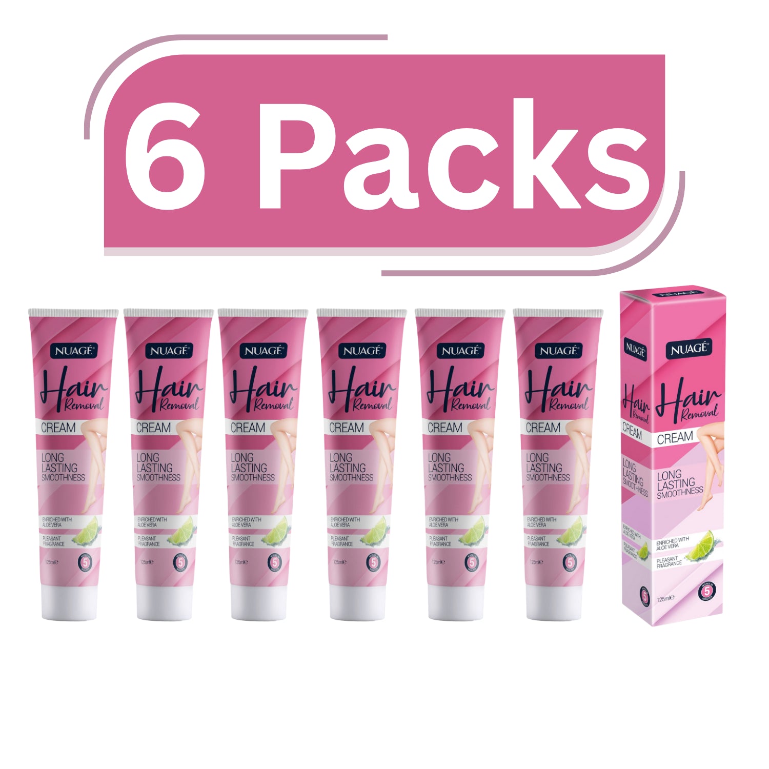 Nuage hair removal cream 6 pack featuring six tubes for long-lasting hair removal solutions