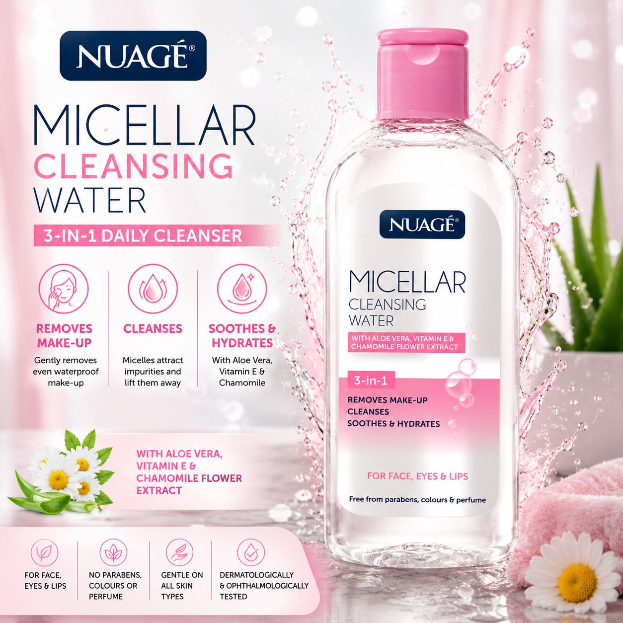 Nuage Micellar Water Cleansing Water with Aloe Vera and Chamomile for gentle skin cleansing