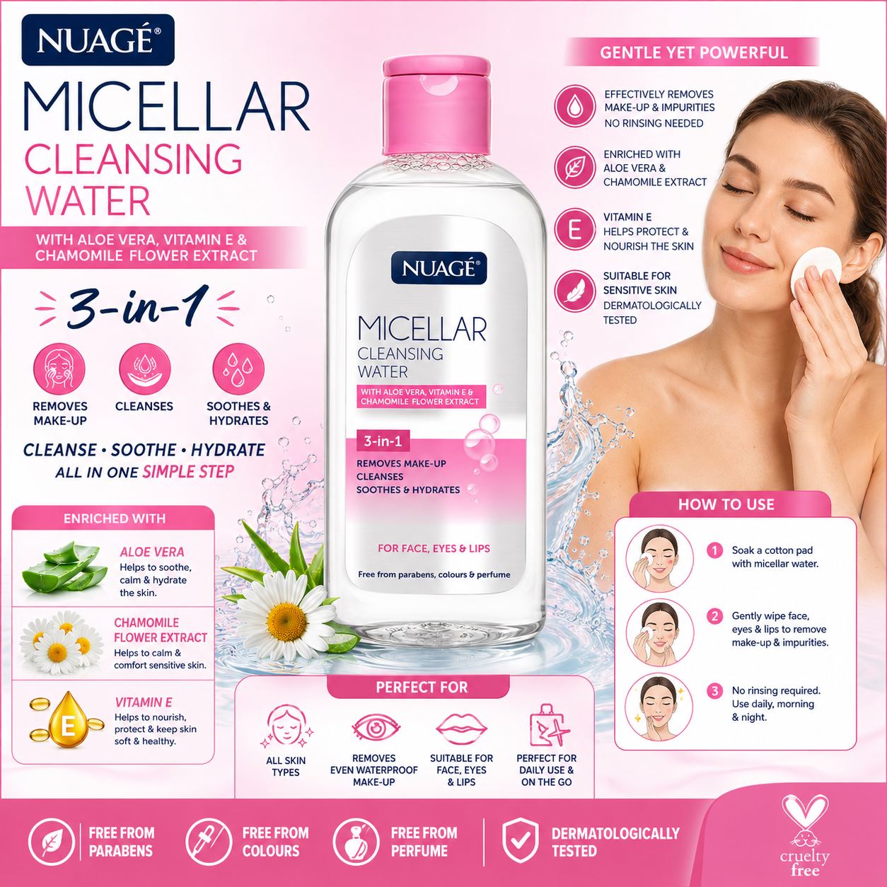Nuage Micellar Cleansing Water with Aloe Vera and Chamomile for gentle cleansing and hydration