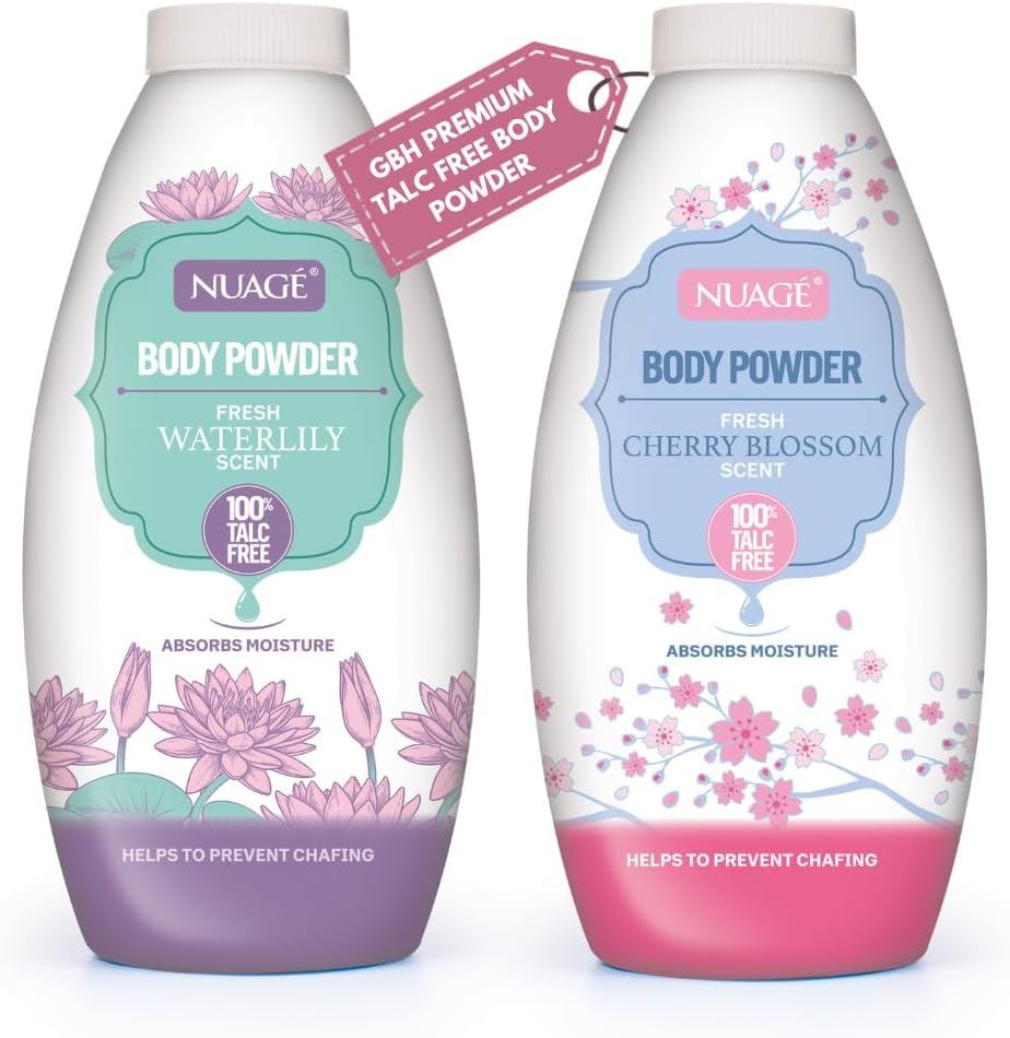 Nuage Talc Free Body Powder Cherry Blossom and Waterlily Scent Bottles for Moisture Absorption
