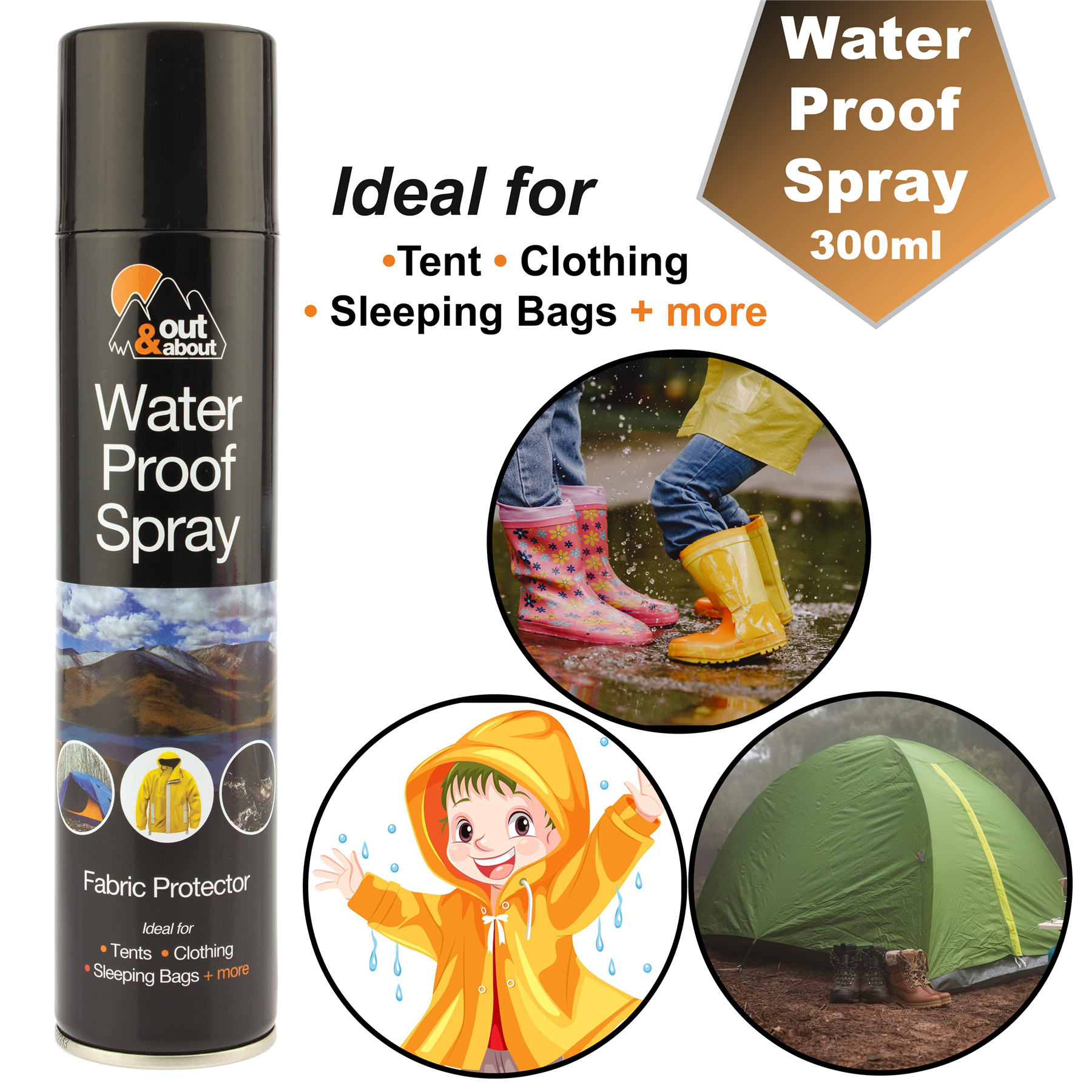 Out & About Waterproof Spray for Clothing, 300ml, ideal for tents, clothing, and sleeping bags