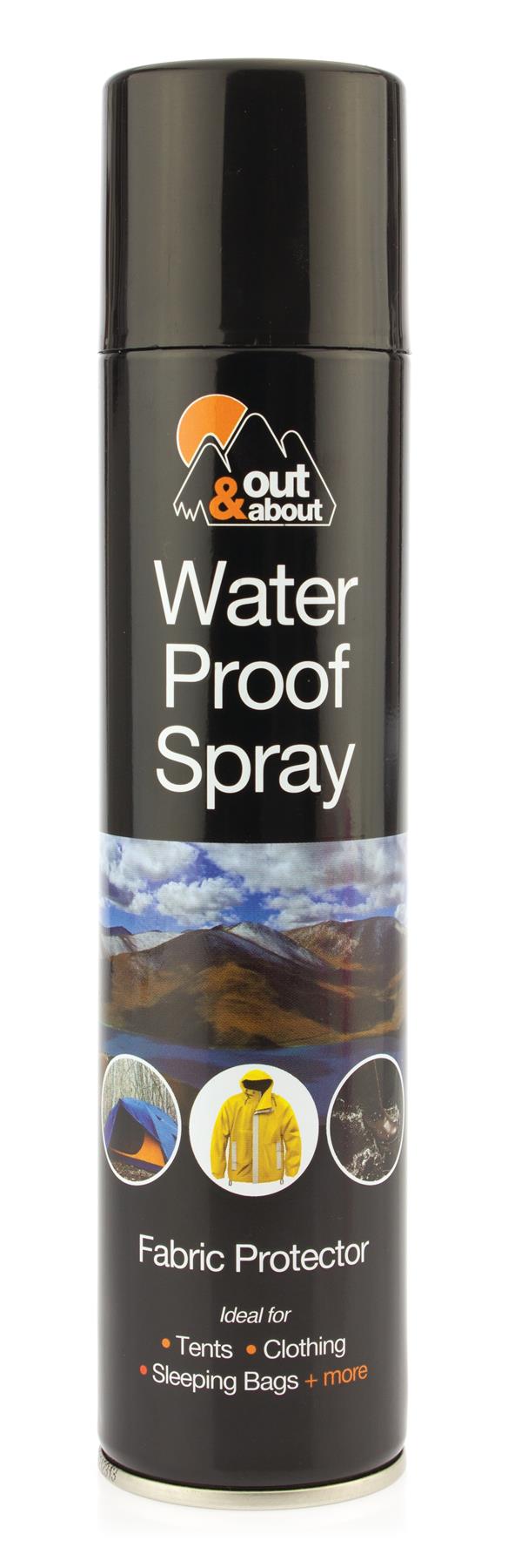 Out & About Waterproof Spray for Clothing designed to protect fabrics from water damage