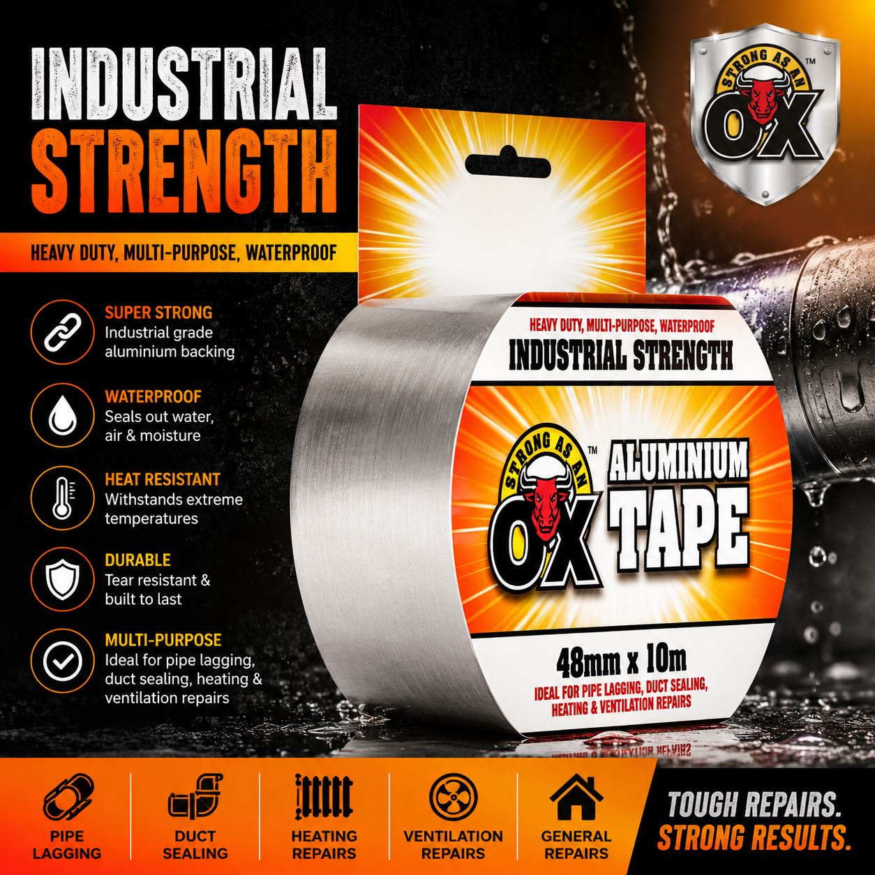 SAAO heavy duty aluminium foil ducting tape ideal for sealing, ventilation and heating repairs