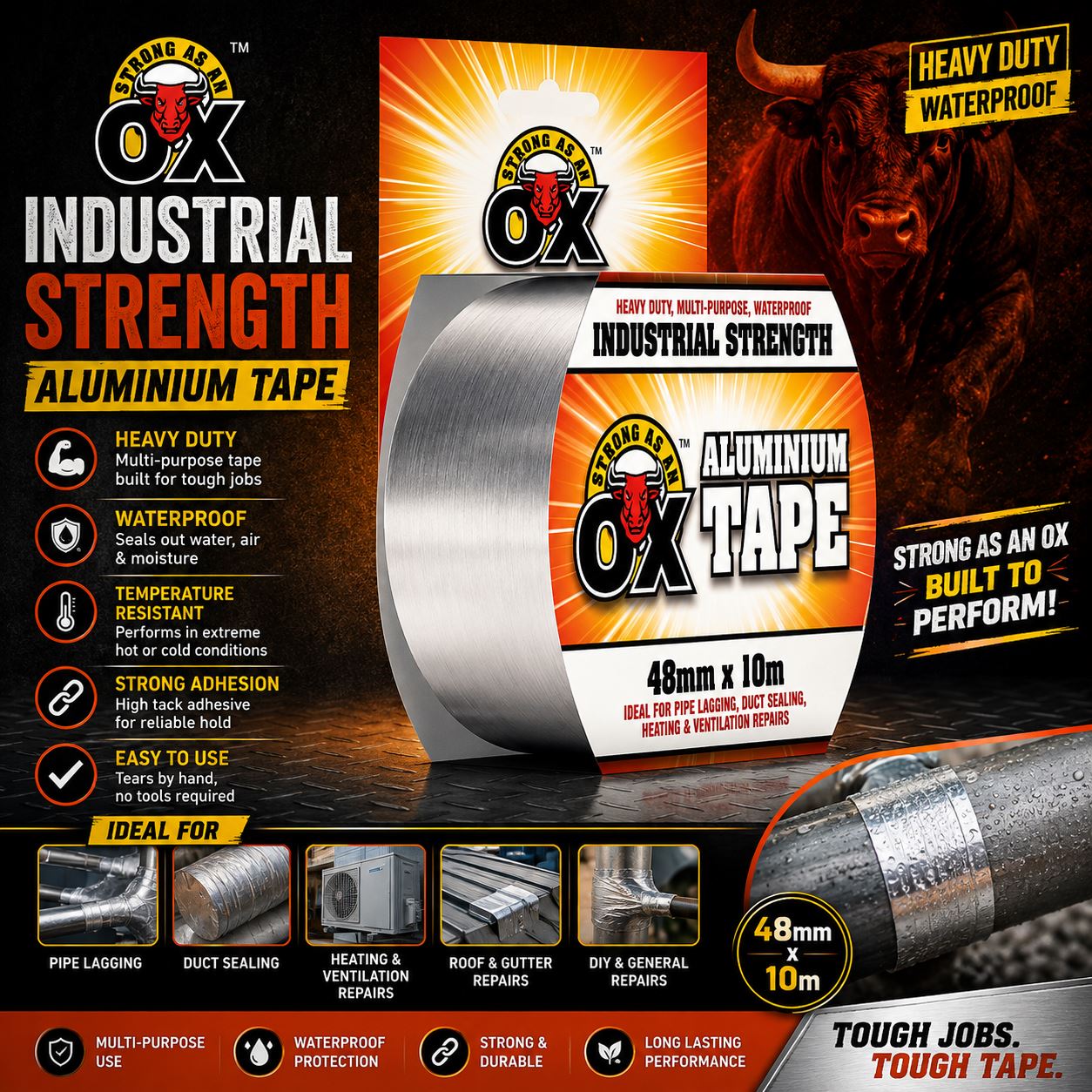 SAAO Aluminium Foil Ducting Tape in Heavy Duty 48mm x 10m for Multi-Purpose Repairs