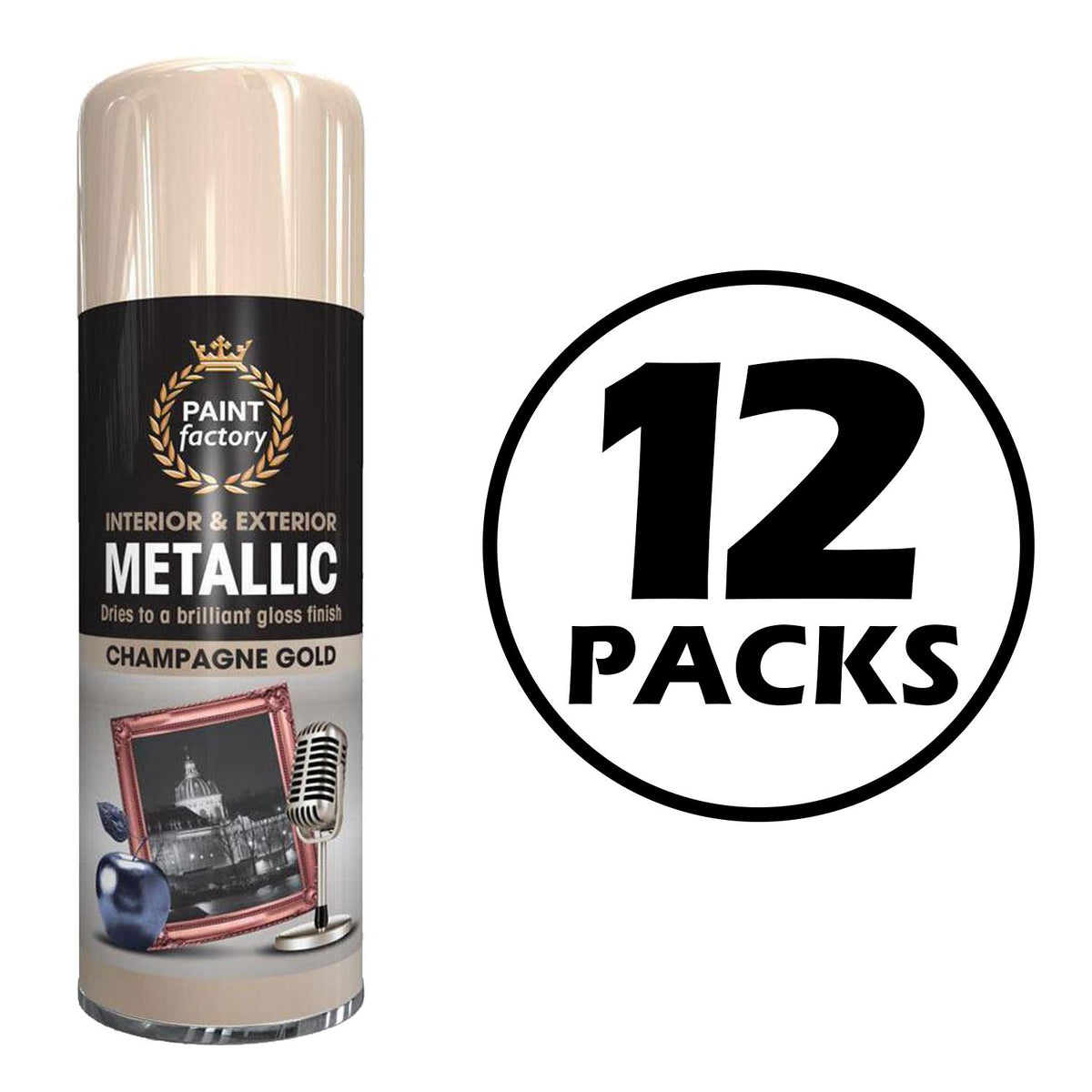 12X Paint Factory Champagne Gold Metallic Spray Paint 400ml Spray Paint
