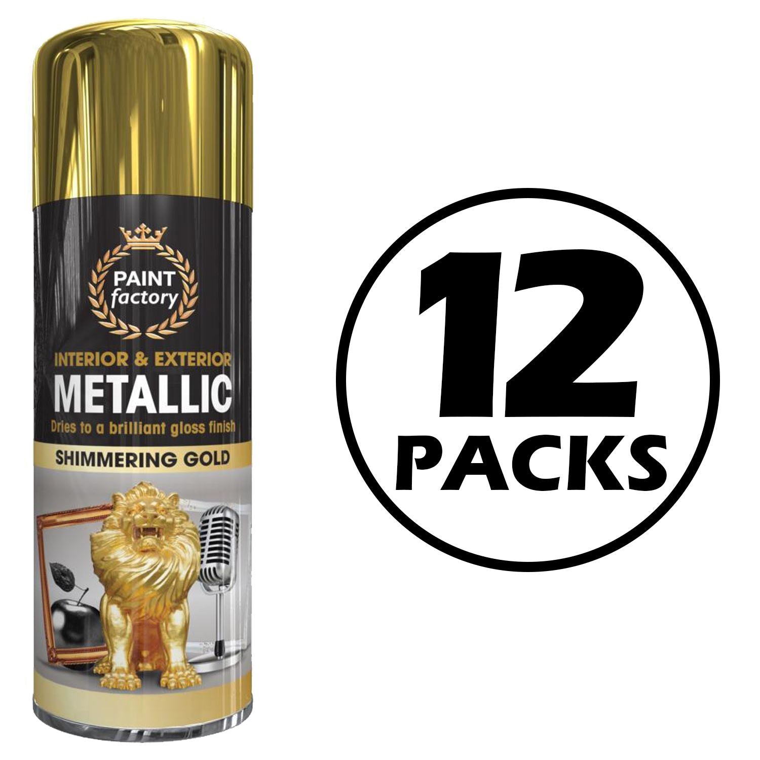 12X Paint Factory Gold Metallic Spray Paint 400ml Spray Paint