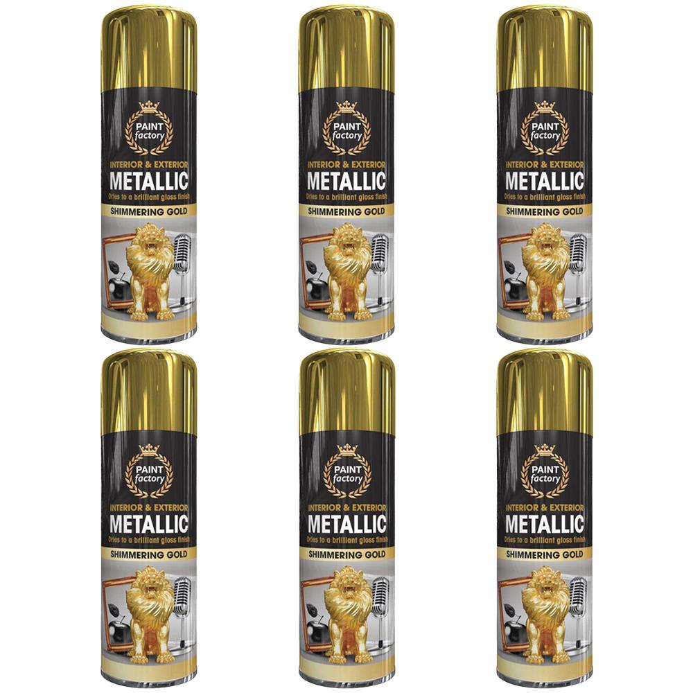 6X Paint Factory Gold Metallic Spray Paint 400ml Spray Paint