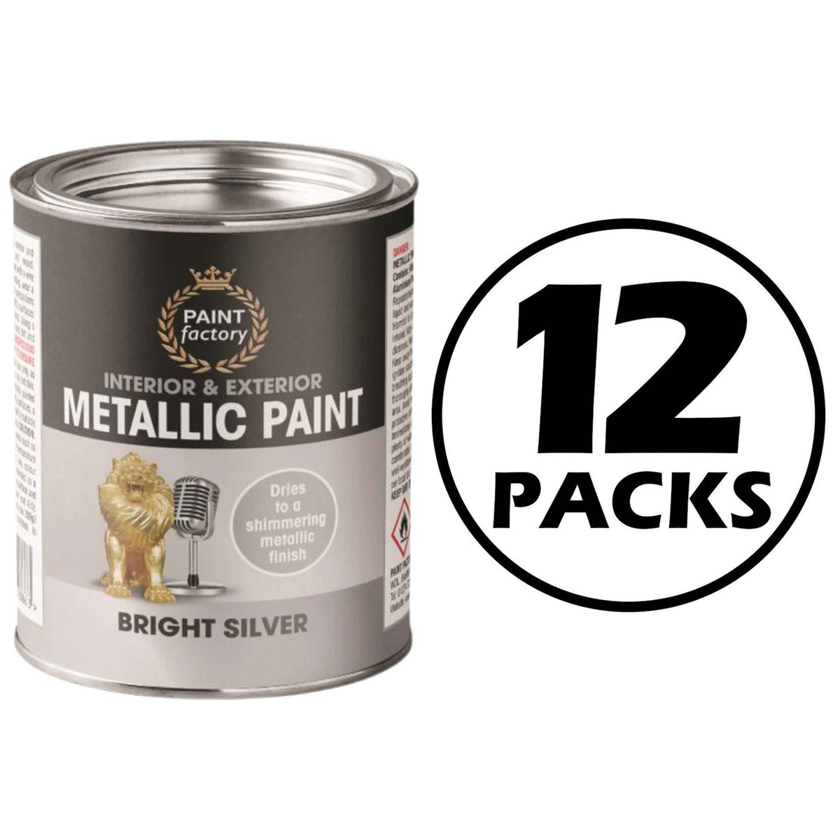 12X Paint Factory Metallic Silver Paint Tin 300ml Tin Paint