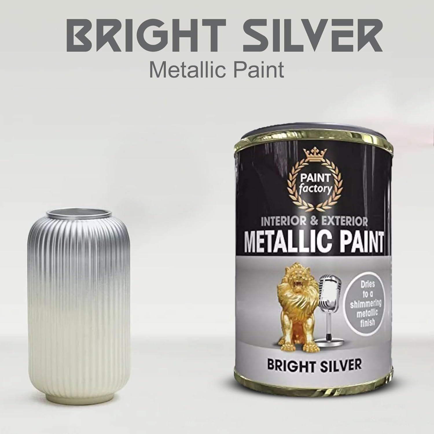 Bright Silver Metallic Silver Paint 300ml from Paint Factory for interior and exterior use
