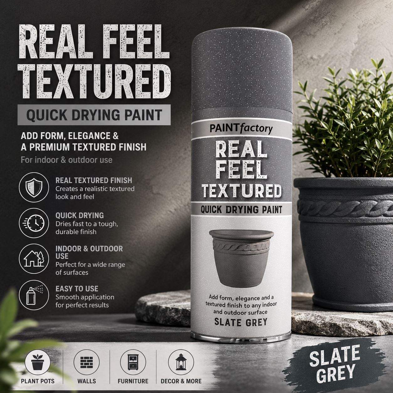 Paint Factory Real Feel Textured Quick Drying Paint in Slate Grey for use with a paint with spray gun