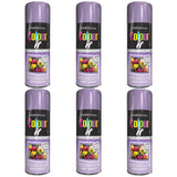 Six cans of Paint Factory Very Violet spray paint with gloss finish quick drying formula