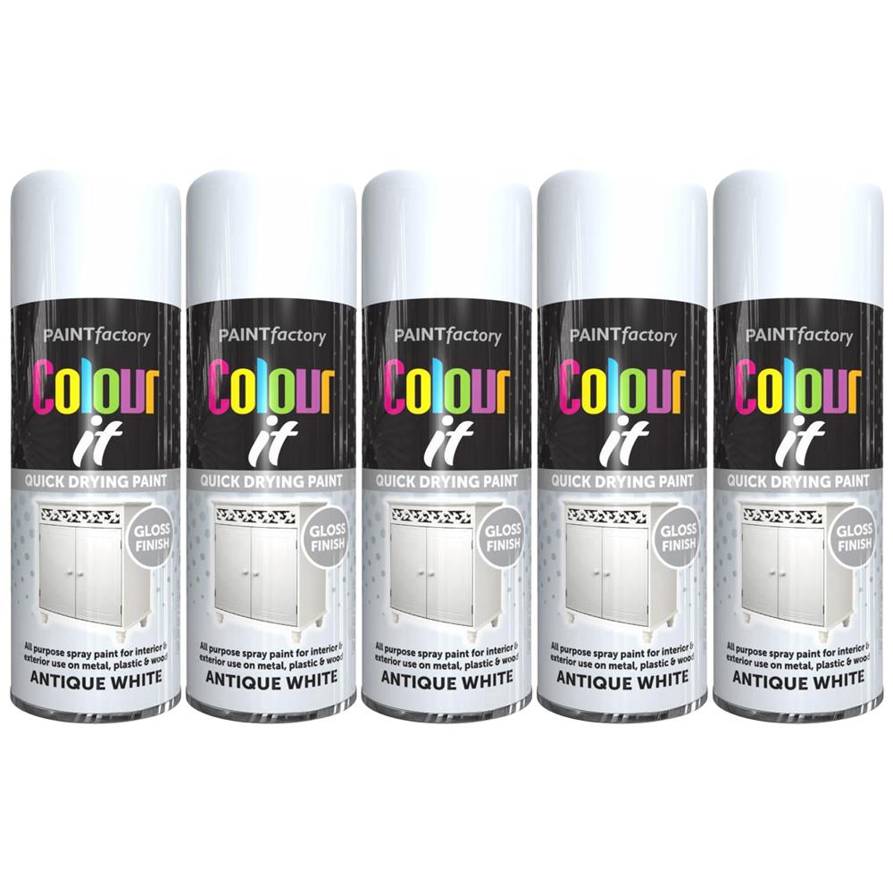 5X Paint Factory Antique White Gloss Spray Paint 400ml Spray Paint