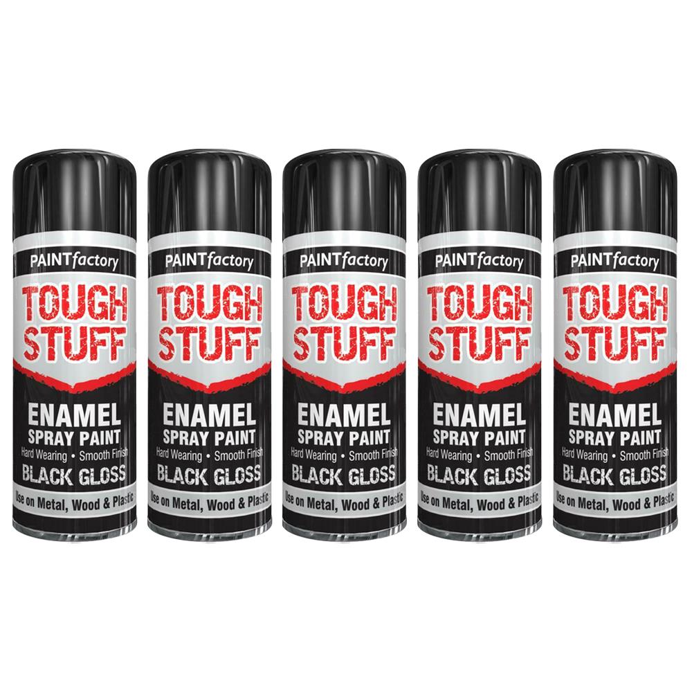 5X Paint Factory Tough Stuff Enamel Black Gloss 400ml Spray Paint