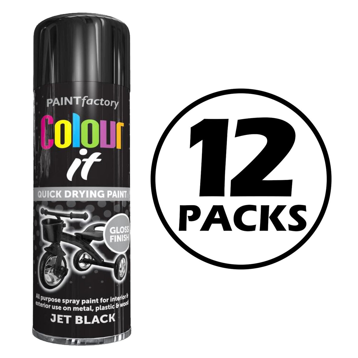 12X Paint Factory Black Gloss 250ml Spray Paint