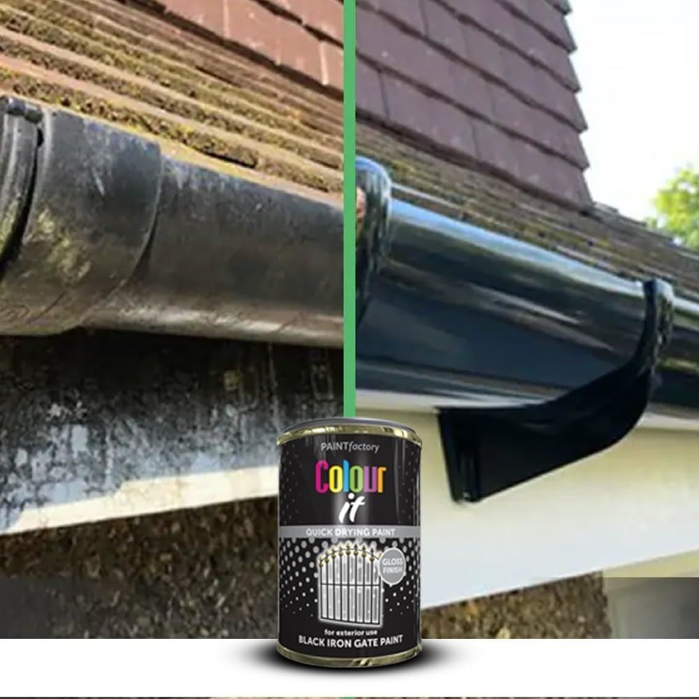 Tin of black iron gate gloss paint showcasing quick drying properties for enhanced exterior finishes