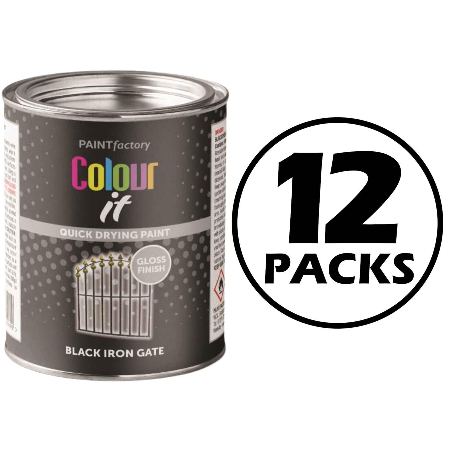 12X Paint Factory Black Iron Gate Gloss Tin Paint 300ml Tin Paint