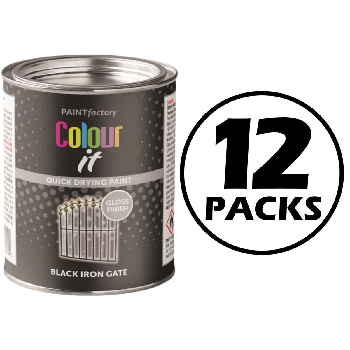 12X Paint Factory Black Iron Gate Gloss Tin Paint 300ml Tin Paint
