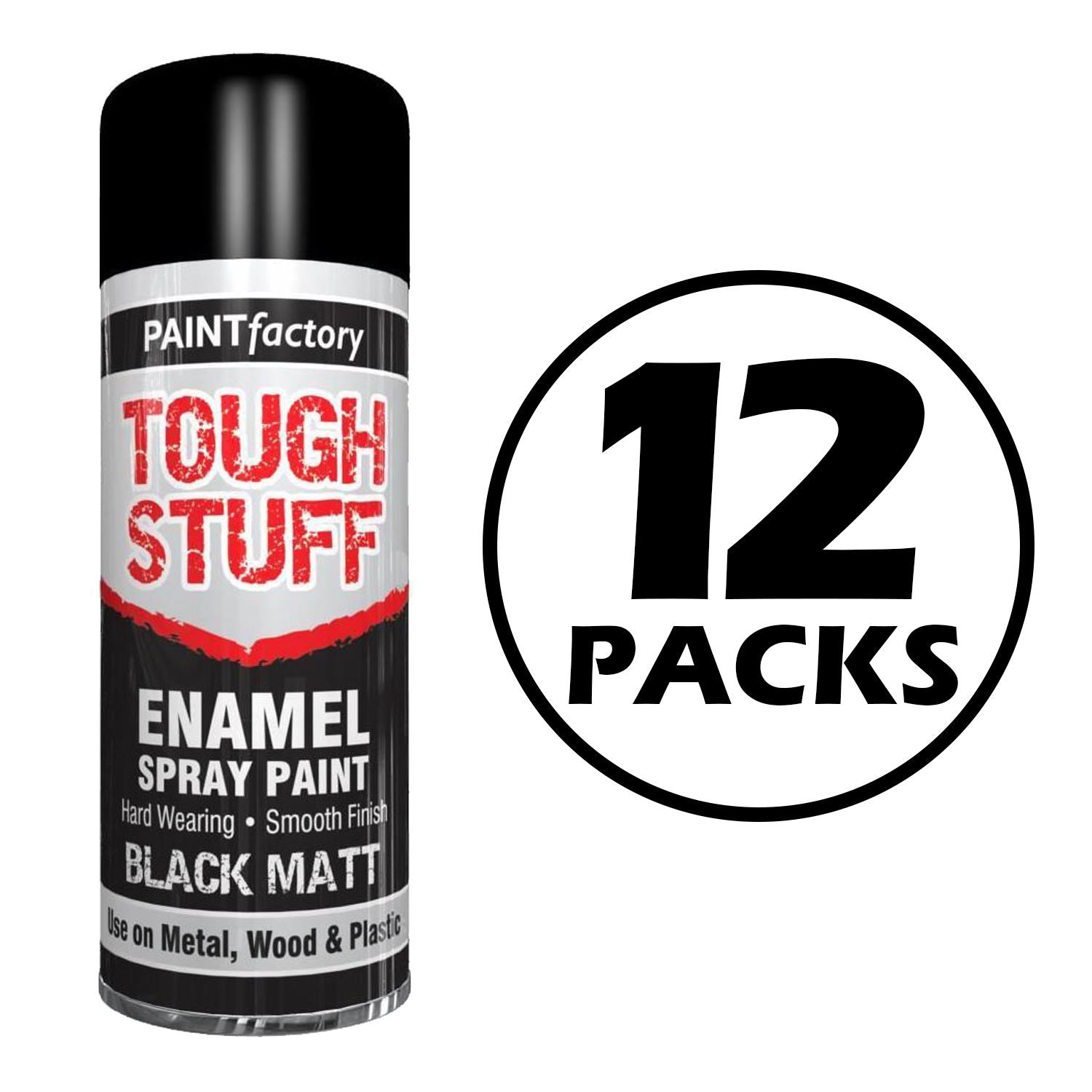 12X Paint Factory Tough Stuff Enamel Black Matt 400ml Spray Paint
