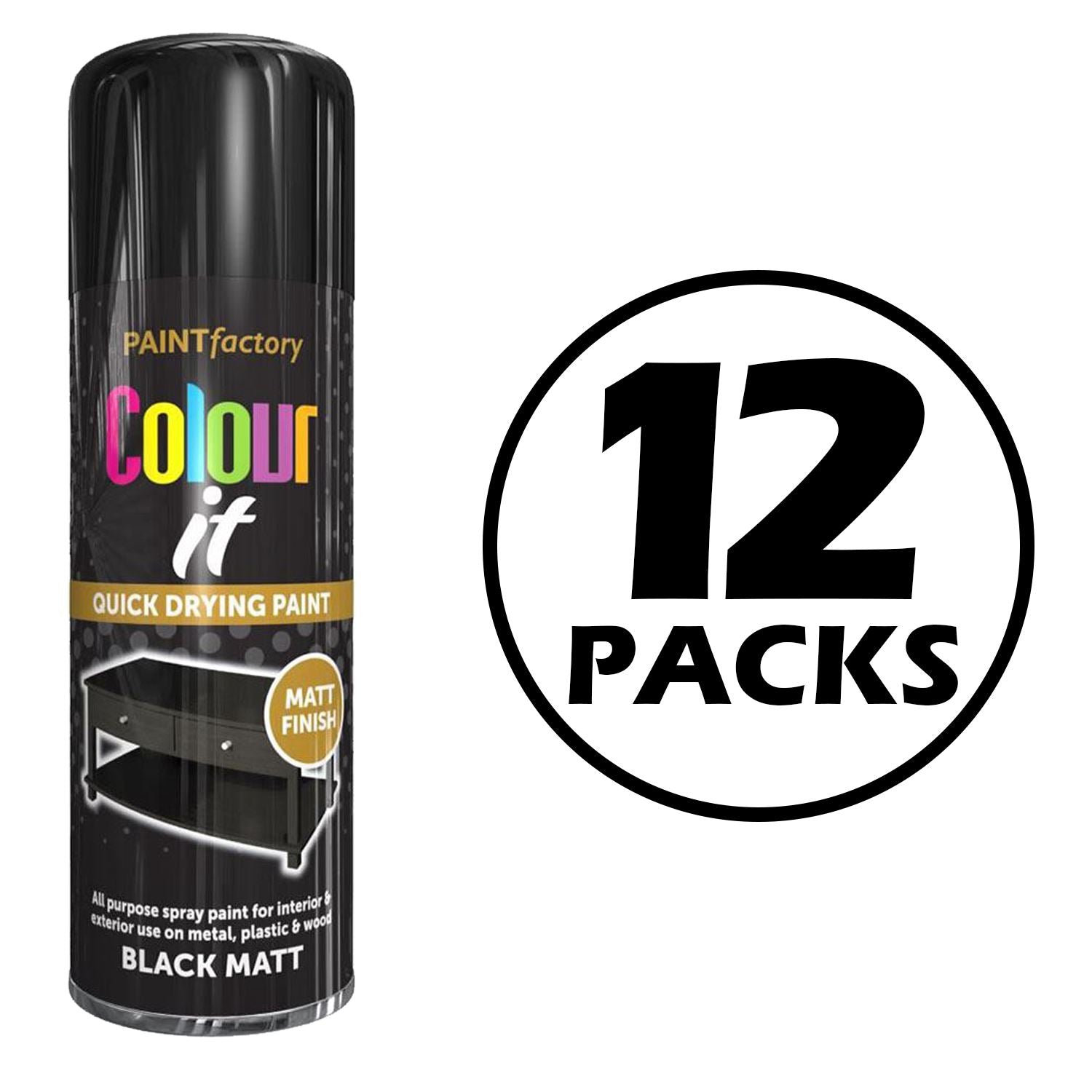 12X Paint Factory Black Matt Spray Paint 400ml Spray Paint