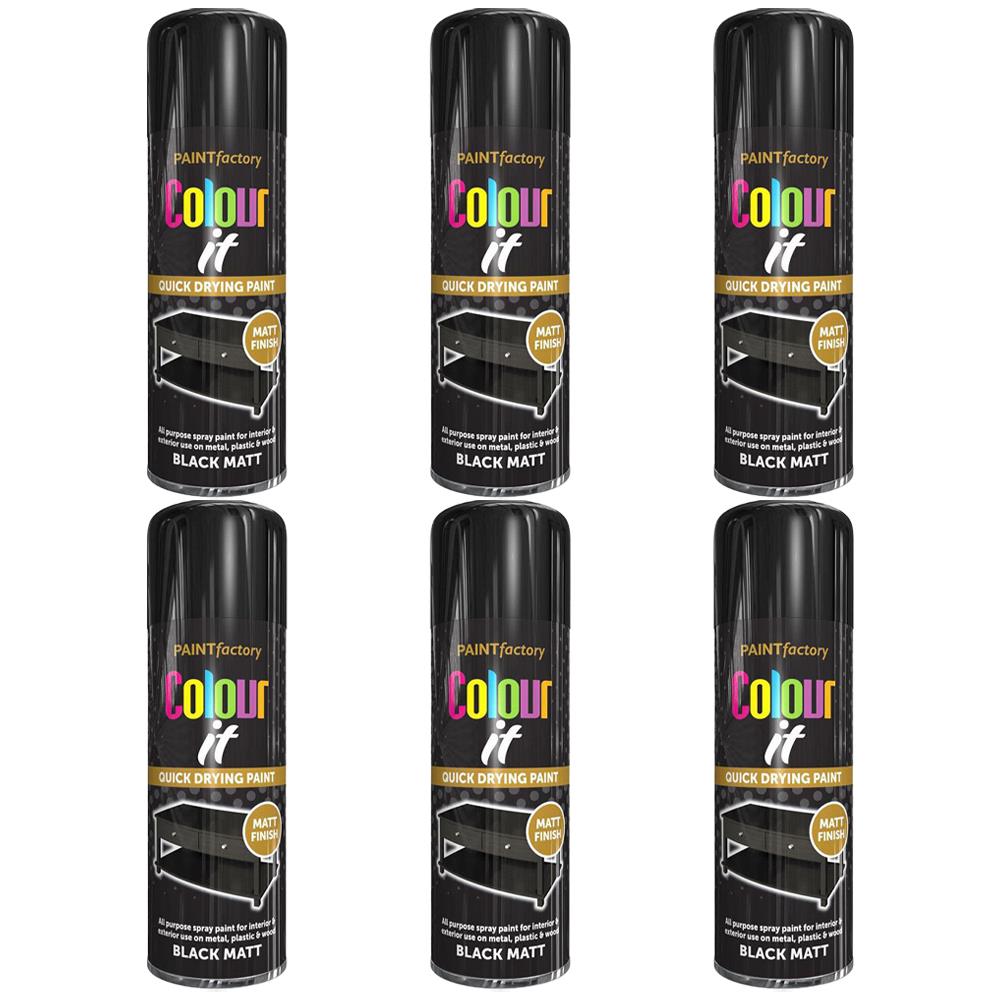 6X Paint Factory Black Matt Spray Paint 400ml Spray Paint