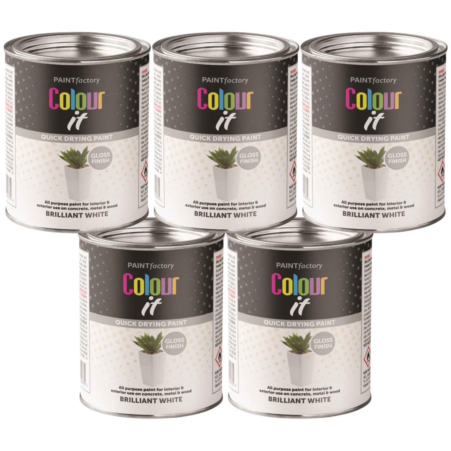 5X Paint Factory Brilliant White Gloss Tin Paint 300ml Tin Paint