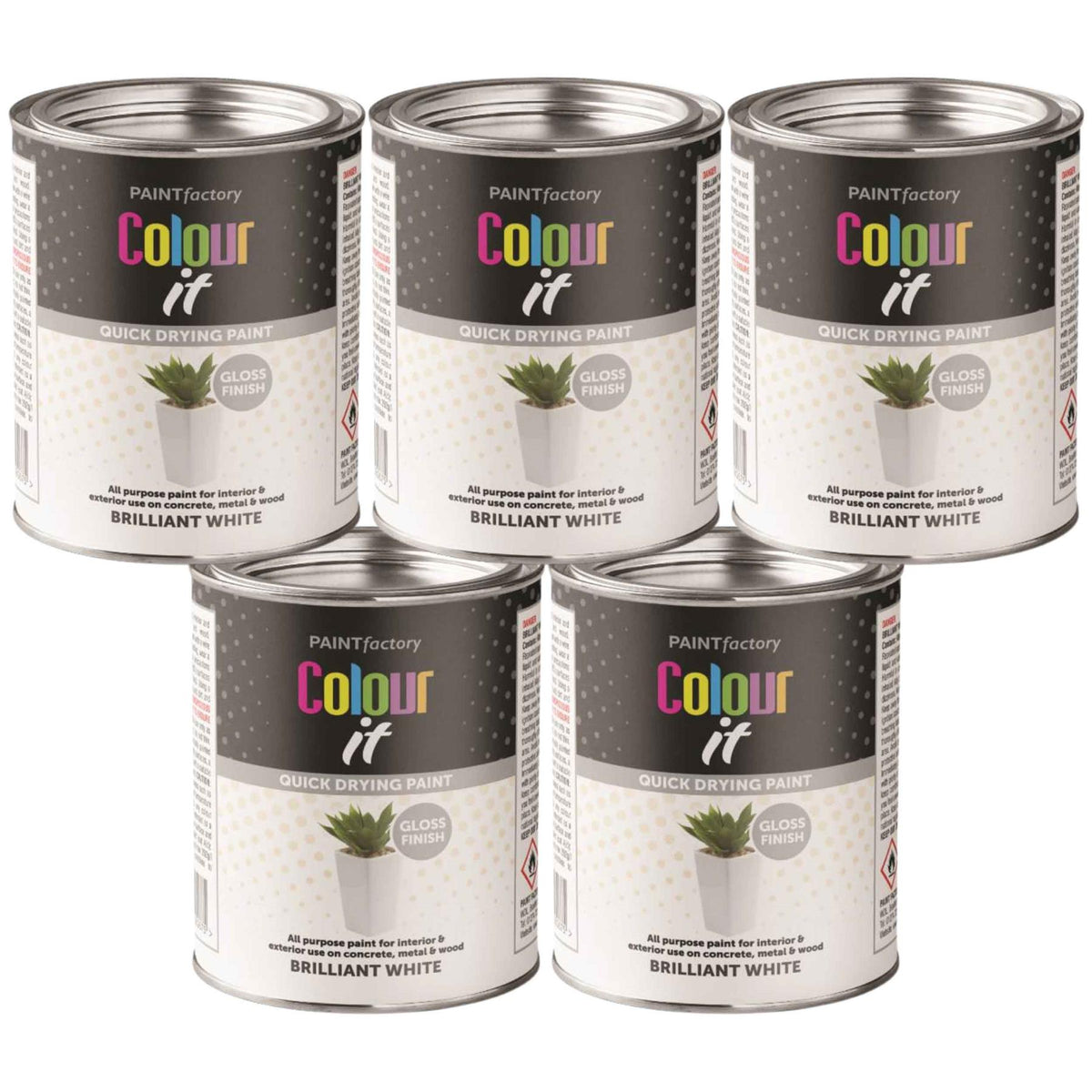 5X Paint Factory Brilliant White Gloss Tin Paint 300ml Tin Paint