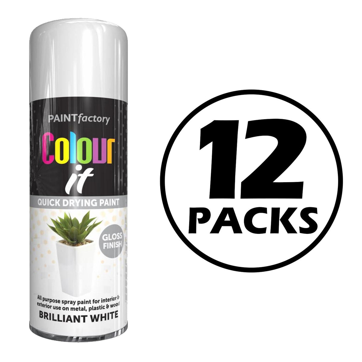 12X Paint Factory Brilliant White Gloss Spray Paint 400ml Spray Paint