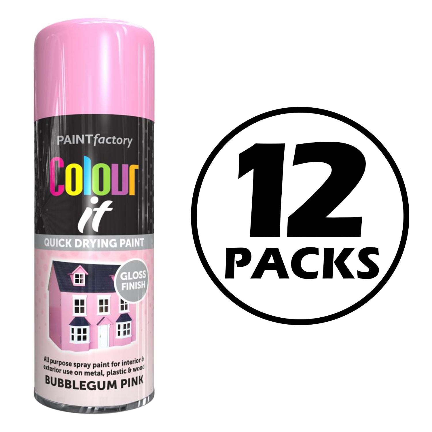 12X Paint Factory Bubblegum Pink Gloss Spray Paint 400ml Spray Paint