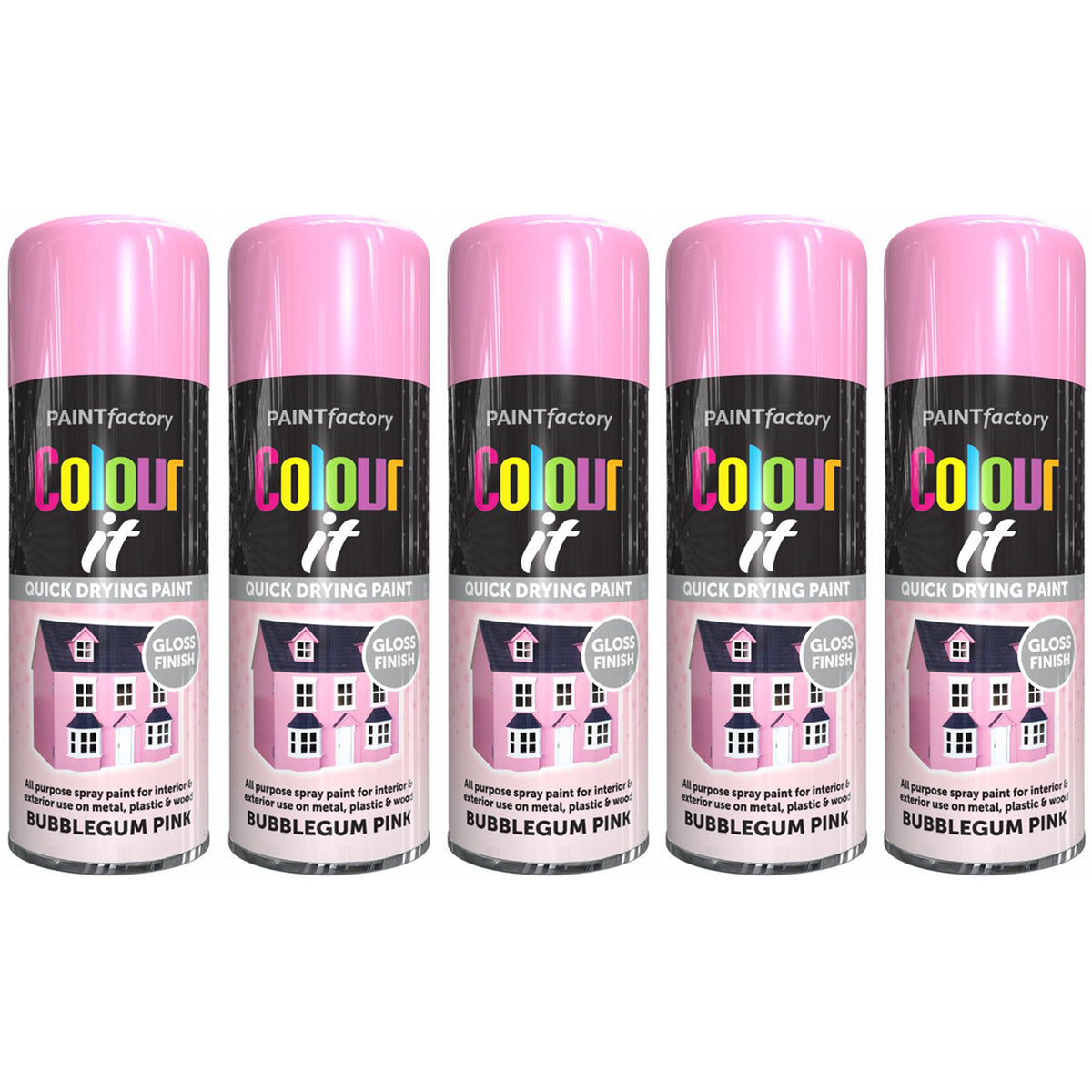 5X Paint Factory Bubblegum Pink Gloss Spray Paint 400ml Spray Paint
