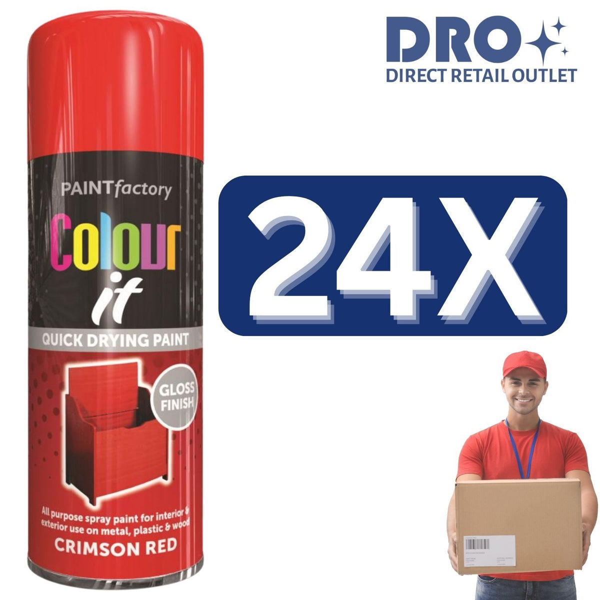 Paint Factory Colour It Quick Drying Spray Paint in Crimson Red, available in bulk quantity discounted paints