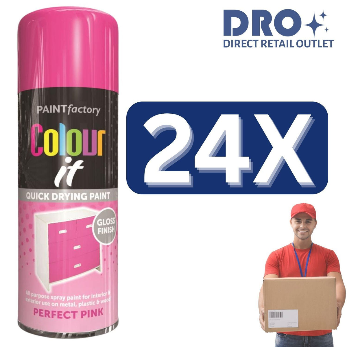 Paint Factory Colour It Quick Drying Gloss Spray Paint in Perfect Pink, ideal for bulk quantity discounted paints