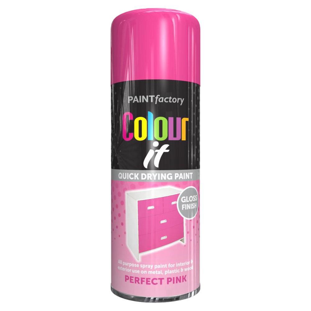 PAINTfactory Colour It Quick Drying Spray Paint in Perfect Pink, ideal for bulk quantity discounted paints