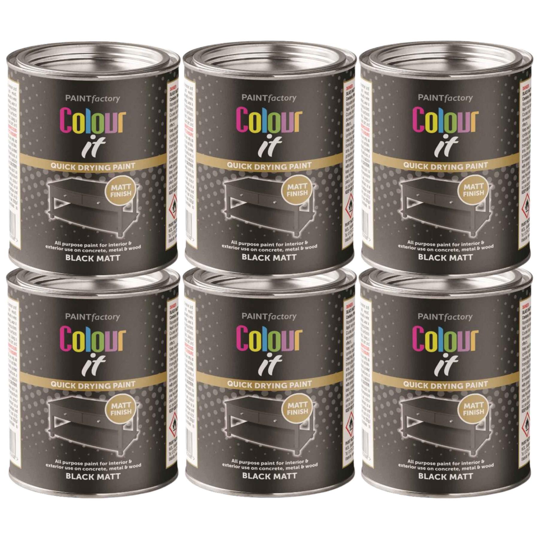 6X Paint Factory Black Matt Tin Paint 300ml Tin Paint