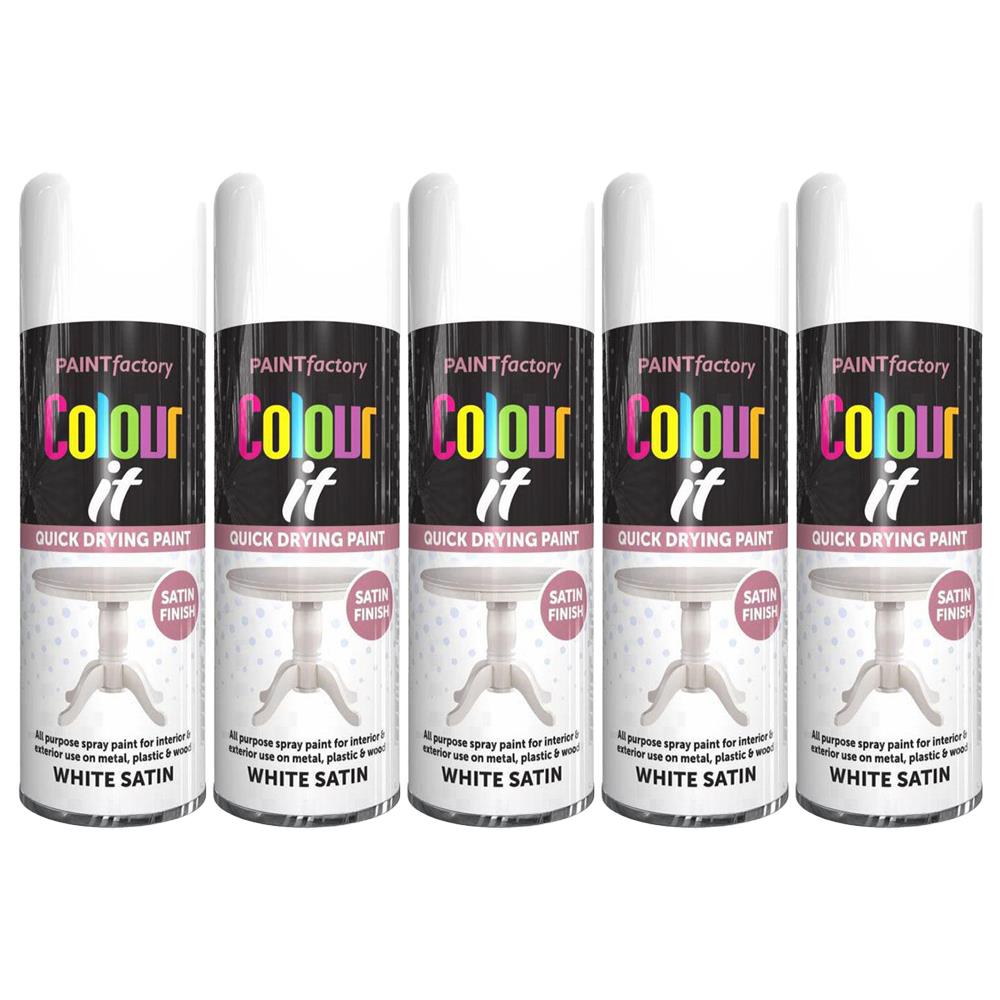 5X Paint Factory White Satin Spray Paint 400ml Spray Paint