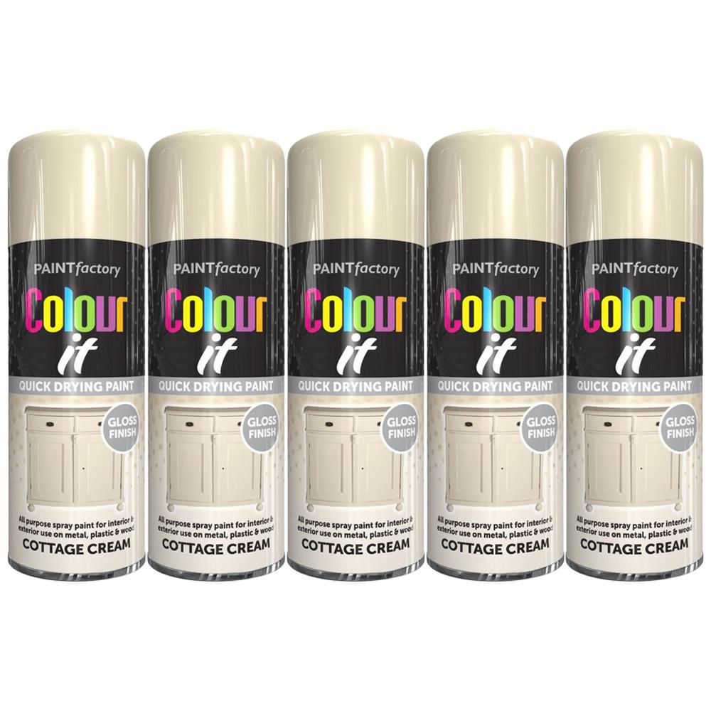 5X Paint Factory Cottage Cream Gloss Spray Paint 400ml Spray Paint