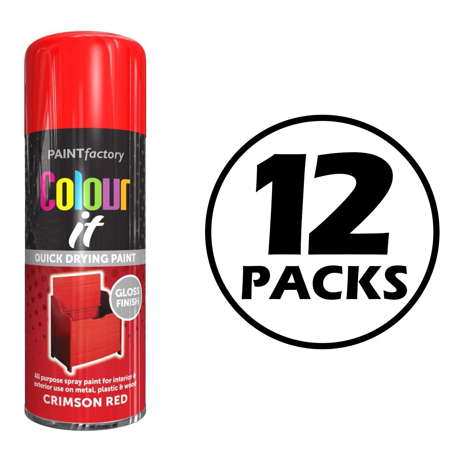 12X Paint Factory Crimson Red Gloss Spray Paint 400ml Spray Paint