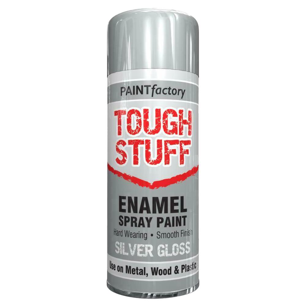 PAINTfactory Enamel Silver Gloss Spray Paint can with durable finish for metal, wood and plastic use
