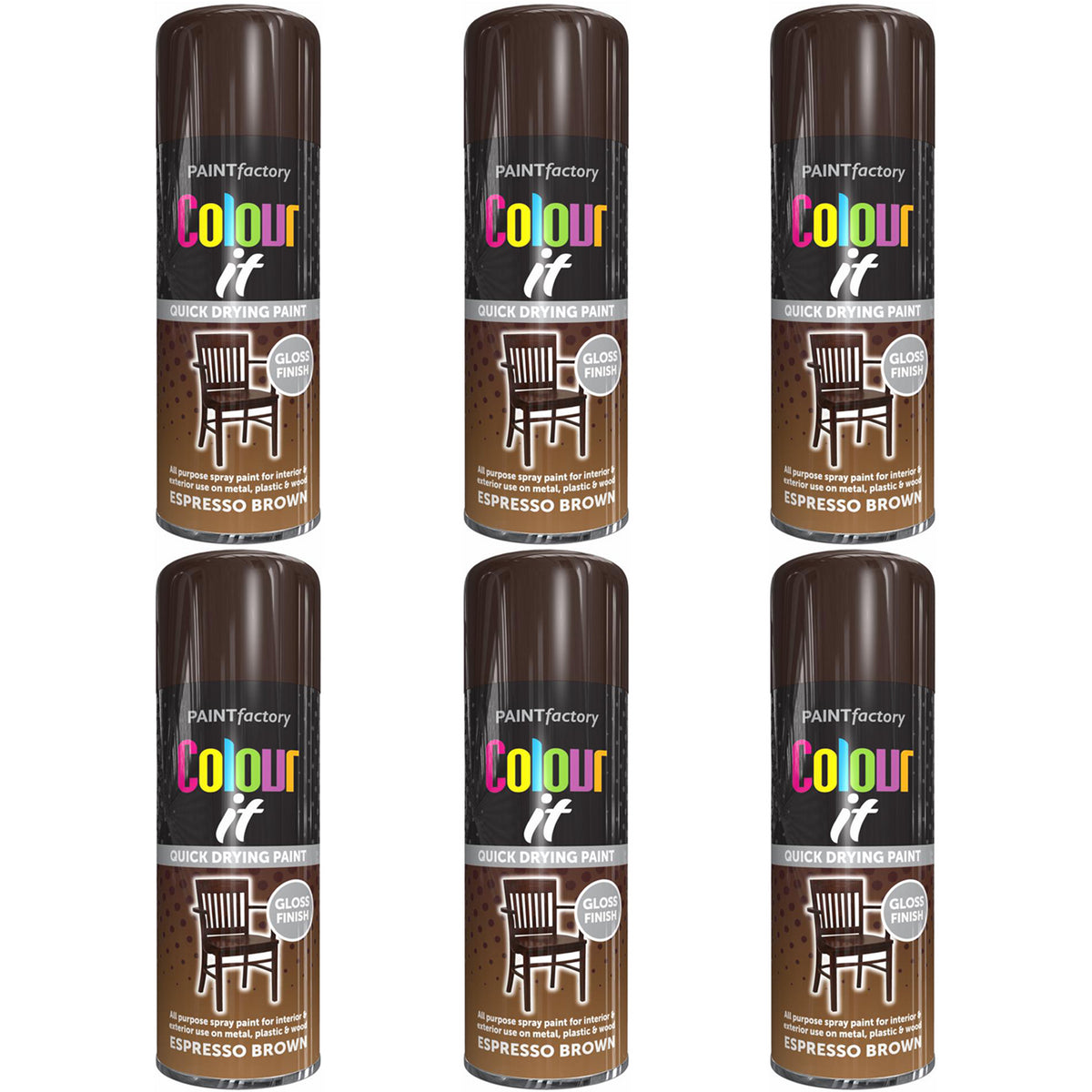 6X Paint Factory Espresso Brown Gloss Spray Paint 400ml Spray Paint