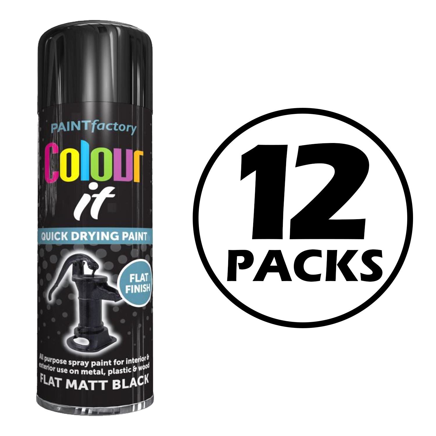 12X Paint Factory Flat Matt Black Spray Paint 250ml Spray Paint