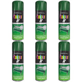 Six cans of Paint Factory Forest Green Gloss Spray Paint with quick drying and glossy finish