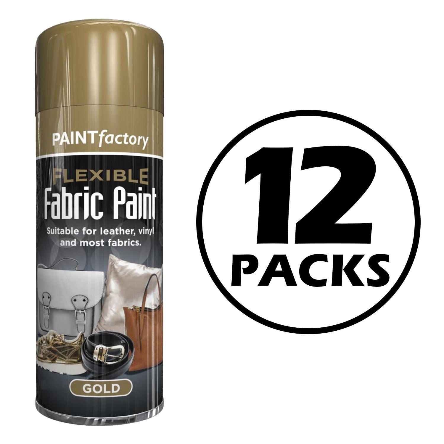 12X Paint Factory Gold Flexible Fabric & Vinyl Spray Paint 200ml Spray Paint