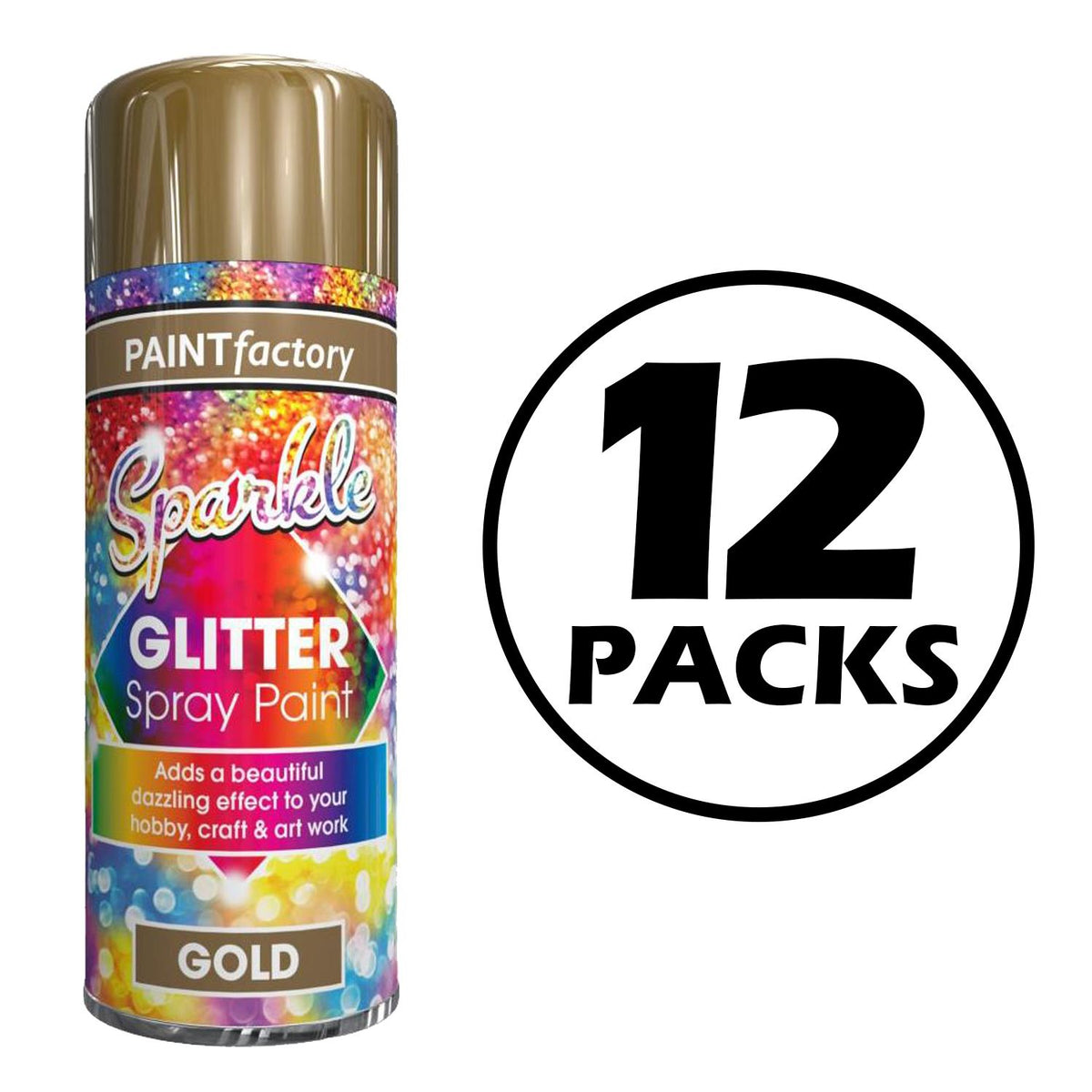12X Paint Factory Gold Glitter Spray Paint 200ml Spray Paint